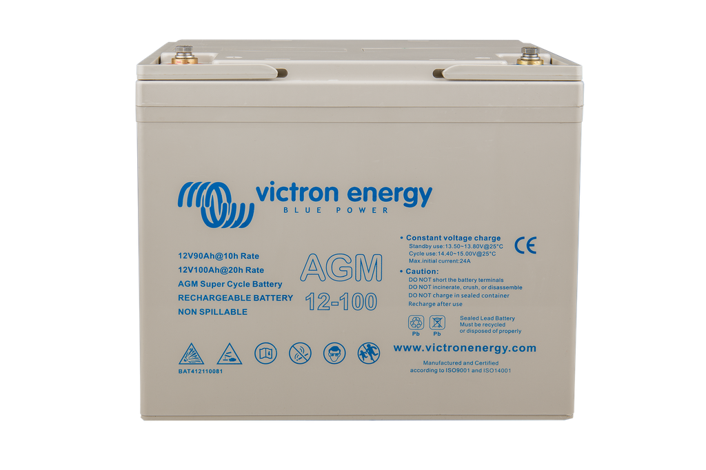 12V 100Ah AGM Super Cycle Battery (front-angle)