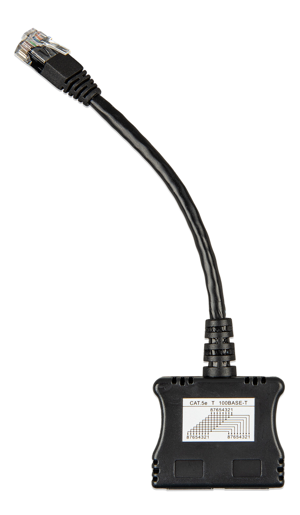 RJ45-splitter 1xRJ45 male15cm cable2xRJ45 female (front)