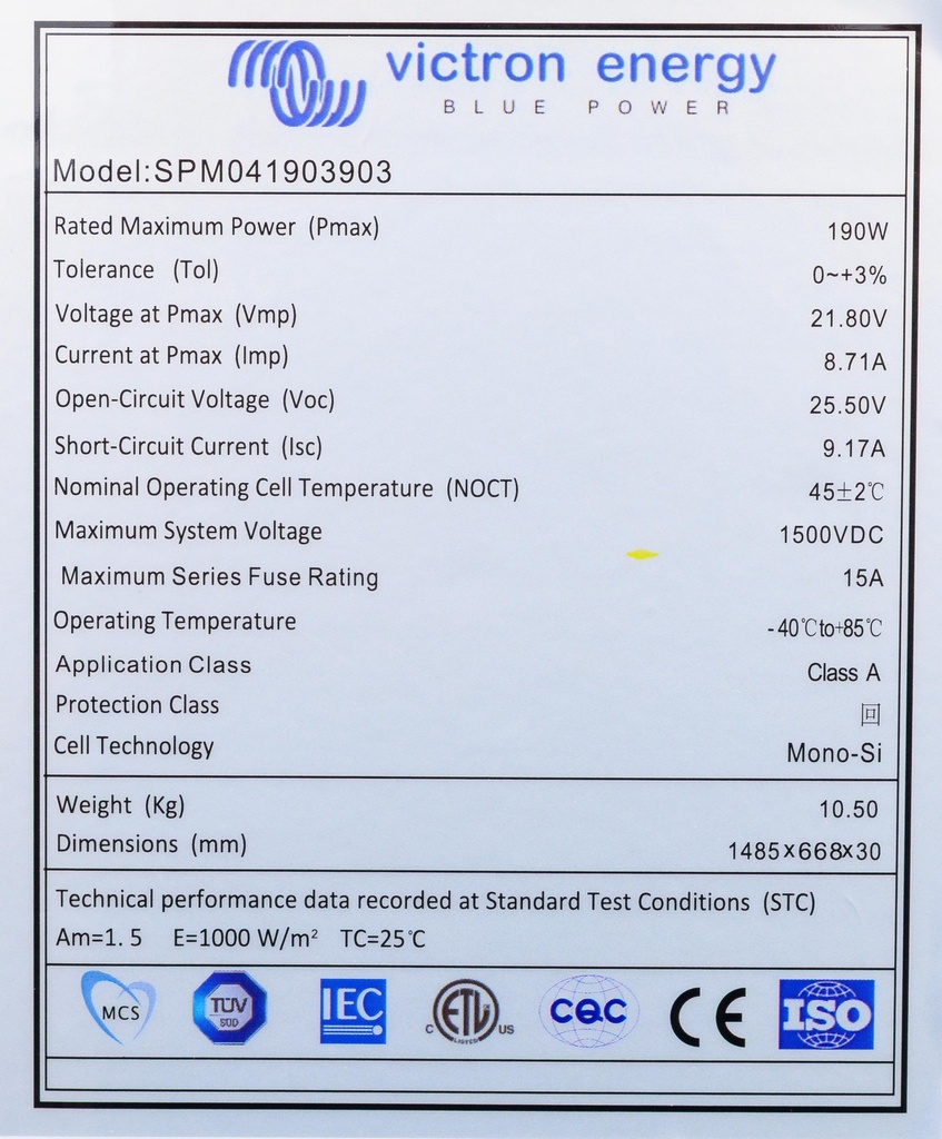[SPM041903903] Solar Panel 190W-39 cells Mono 1485x668x30mm series 4c